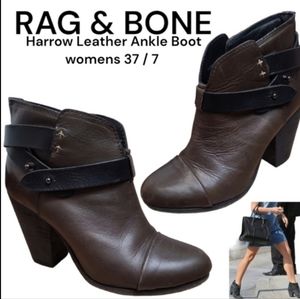 Rag & Bone Women Harrow Boots brown black stud strap leather heel ankle boots 7
